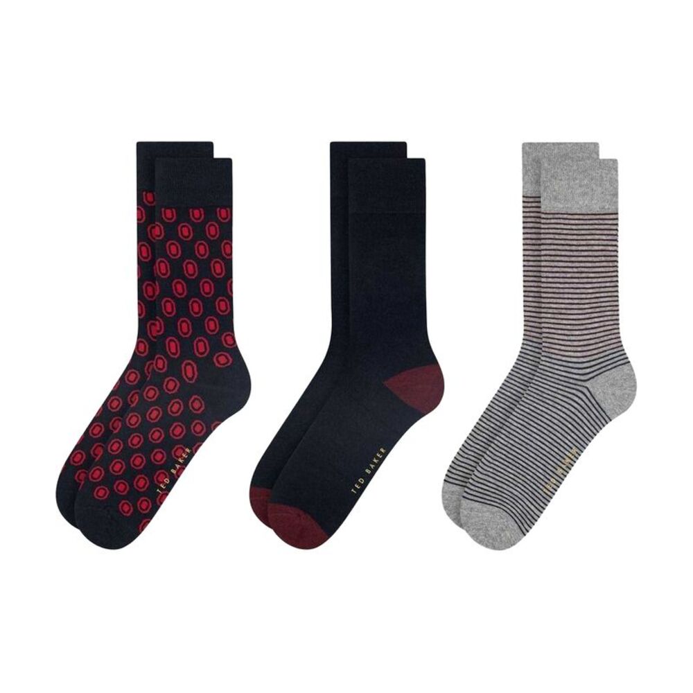 Ted Baker Mens Formal Crew Socks (Pack of 3) / Blue/Red
